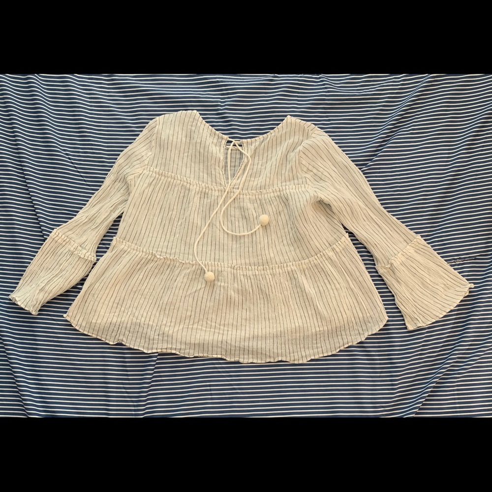 Madewell White w blue stripes Peasant Top